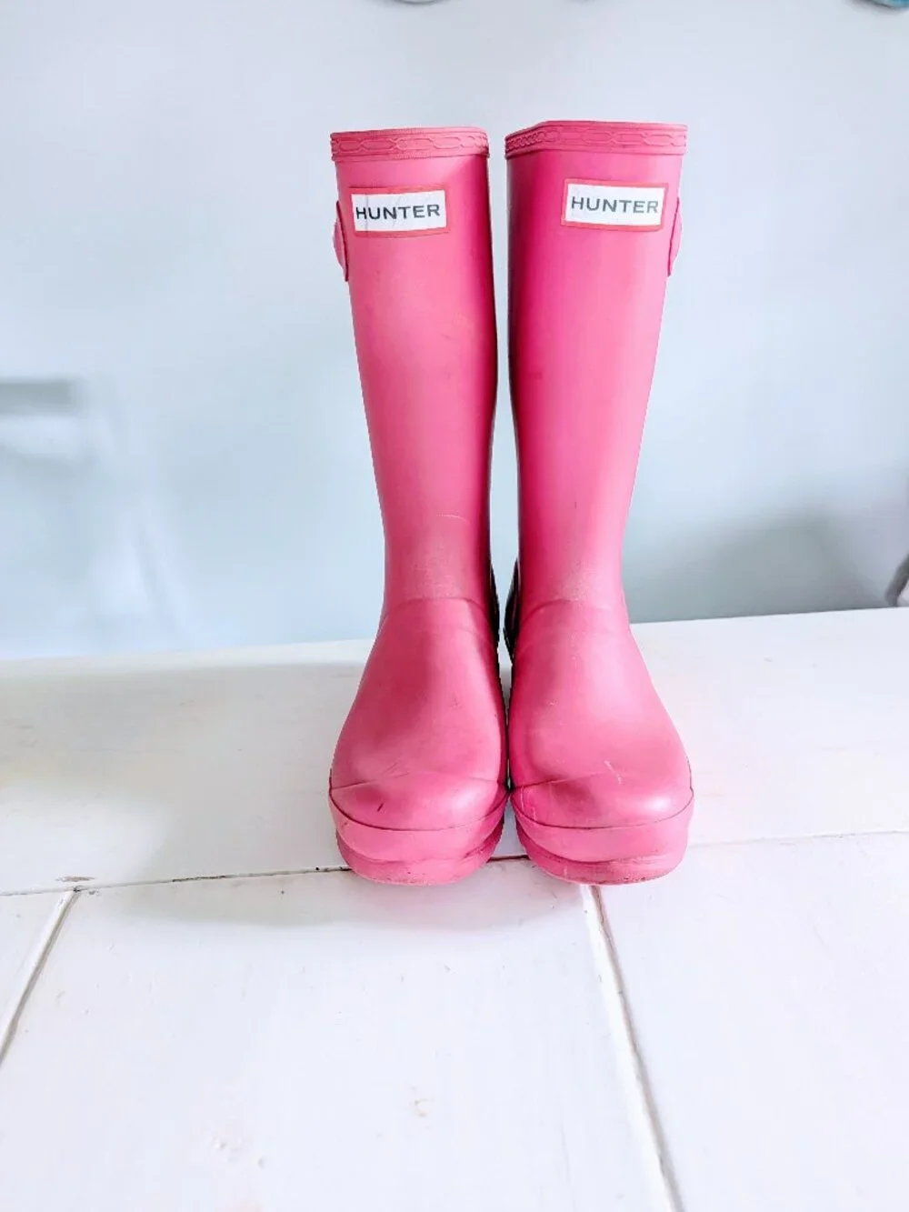 Hunter Original Kids Pink Rain Boots Big Girls Size 4 Waterproof Rubber Classic
